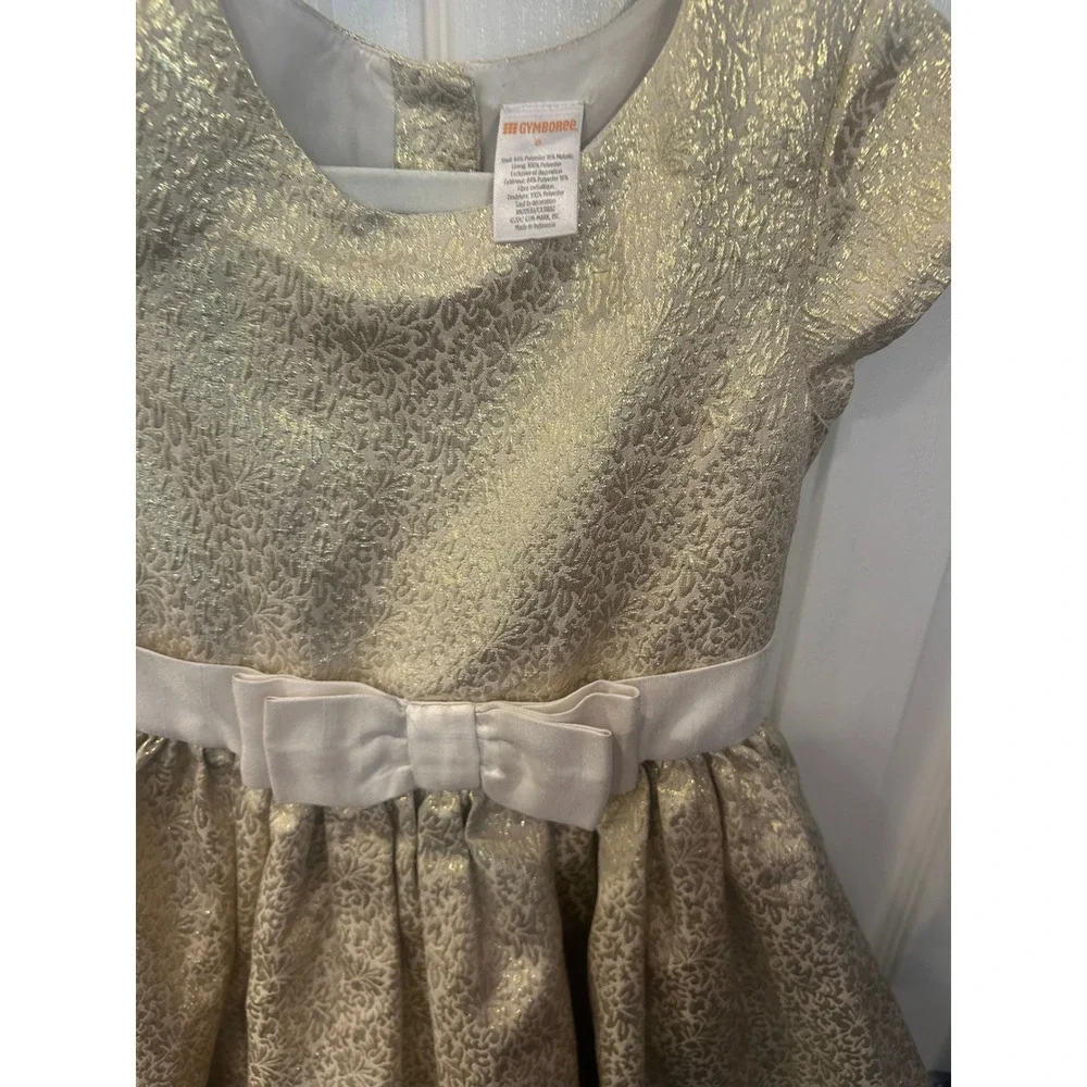 Gymboree Dress Gold Metallic Jacquard Bow Party Holiday Formal Kids Size 6